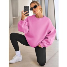 Kadın Oversize Bisiklet Yaka Basic Sweatshirt