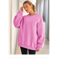 Kadın Oversize Bisiklet Yaka Basic Sweatshirt