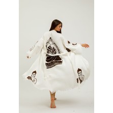 Befera Design Müslin Kimono Pamuklu Buda Baskılı Desenli Bornoz Kaftan Sabahlık