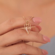 Nox Jewelry 14 Ayar Mikron Altın Kaplama Zirkon Taşlı Melek Figürlü Kolye - CNS00405