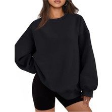 Kadın Oversize Bisiklet Yaka Basic Sweatshirt