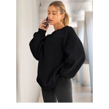 Kadın Oversize Bisiklet Yaka Basic Sweatshirt