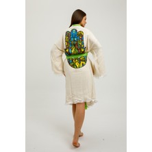 Befera Design Müslin Kimono Pamuklu Fatma Ana Eli Baskılı Desenli Bornoz Kaftan Sabahlık