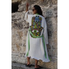 Befera Design Müslin Kimono Pamuklu Fatma Ana Eli Baskılı Desenli Bornoz Kaftan Sabahlık