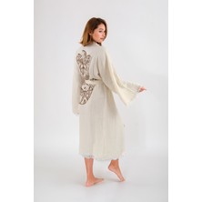 Befera Design Müslin Kimono Pamuklu Fatma Ana Eli Baskılı Desenli Bornoz Kaftan Sabahlık