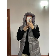 Gokili Butik standart beden  Kapüşonlu kapitone Premium Kalite Uzun Yelek