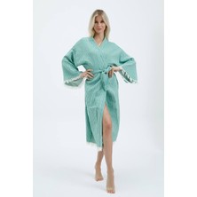 Befera Design Müslin Kimono Pamuklu Çizgili Bornoz Kaftan Sabahlık