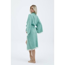 Befera Design Müslin Kimono Pamuklu Çizgili Bornoz Kaftan Sabahlık