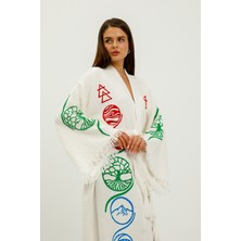 Befera Design Müslin Kimono Pamuklu Hayat Ağacı Baskılı Desenli Bornoz Kaftan Sabahlık