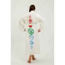 Befera Design Müslin Kimono Pamuklu Hayat Ağacı Baskılı Desenli Bornoz Kaftan Sabahlık