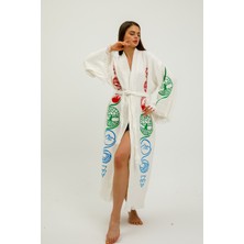 Befera Design Müslin Kimono Pamuklu Hayat Ağacı Baskılı Desenli Bornoz Kaftan Sabahlık