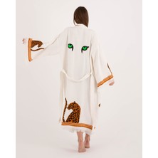 Befera Design Müslin Kimono Pamuklu Leopar Baskılı Bornoz Kaftan Sabahlık