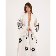 Befera Design Müslin Kimono Pamuklu Leopar Baskılı Bornoz Kaftan Sabahlık