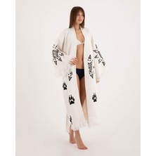 Befera Design Müslin Kimono Pamuklu Leopar Baskılı Bornoz Kaftan Sabahlık