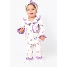 Lale Desen Bandanalı Fırfırlı %100 Pamuk Önden Düğmeli Mevsimlik Kız  Pijama Takımı
