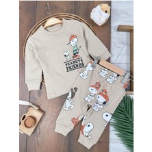Bisiklet Yaka Peanuts Friends Baskılı Alt Üst Pijama Takımı
