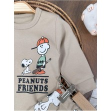 Bisiklet Yaka Peanuts Friends Baskılı Alt Üst Pijama Takımı