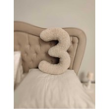 Pufftable 3 Rakamı Yastık, Dekoratif Kırlent, Teddy Kumaş , Büyük Boy 50 cm