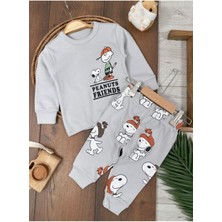 Bisiklet Yaka Peanuts Friends Baskılı Alt Üst Pijama Takımı