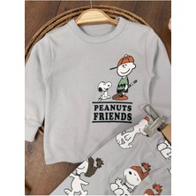 Bisiklet Yaka Peanuts Friends Baskılı Alt Üst Pijama Takımı