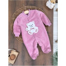 Peluş Ayıcık Nakışlı Patikli Çıtçıtlı Kışlık Erkek Bebek Tulum