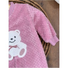 Peluş Ayıcık Nakışlı Patikli Çıtçıtlı Kışlık Erkek Bebek Tulum