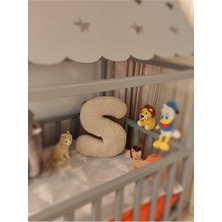 Pufftable Peluş S Harf Yastık, Dekoratif Kırlent, Kuzu Teddy Kumaş, Büyük Boy , Tüm Harfler ,boncuk Elyaf Dolgu