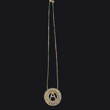 Sparkle Accessories Zirkon Taşlı Gold Yuvarlak A Harfi Çelik Kolye