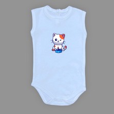 Mnk Baby & Kids Baskılı Mama Yiyen Kedi Bebek Çıtçıtlı Body - MNK0661-AÇIK Mavi-6 Ay