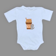 Mnk Baby & Kids Baskılı Kahve Seven Kediler Bebek Çıtçıtlı Body - MNK0659-BEBE Mavi-2 Yaş