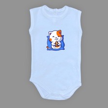 Mnk Baby & Kids Baskılı Pizza Yiyen Kedi Bebek Çıtçıtlı Body - MNK0662-AÇIK Mavi-3 Yaş