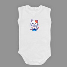 Mnk Baby & Kids Baskılı Mama Yiyen Kedi Bebek Çıtçıtlı Body - MNK0661-AÇIK Ekru-6 Ay