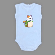 Mnk Baby & Kids Baskılı Tost Kedi Bebek Çıtçıtlı Body - MNK0660-AÇIK Mavi-3 Yaş