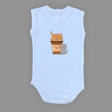 Mnk Baby & Kids Baskılı Kahve Seven Kediler Bebek Çıtçıtlı Body - MNK0659-AÇIK Mavi-18 Ay