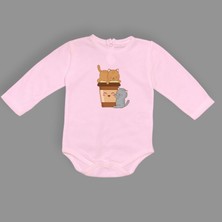 Mnk Baby & Kids Baskılı Kahve Seven Kediler Bebek Çıtçıtlı Body - MNK0659-PEMBE-2 Yaş