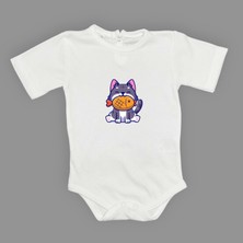 Mnk Baby & Kids Baskılı Balıklı Kedi Bebek Çıtçıtlı Body - MNK0658-BEYAZ-6 Ay