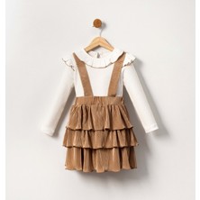 Mnk Baby & Kids Kadife Salopet Askılı Kız Etekli Takım MNK2147