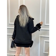 Ipek Içi Yumoş Full Kürklü Belden Kemerli Süet Mont
