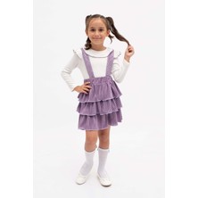 Mnk Baby & Kids Kadife Salopet Askılı Kız Etekli Takım MNK2147
