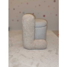Pufftable Peluş L Harf Yastık, Dekoratif Kırlent, Kuzu Teddy Kumaş, Büyük Boy , Tüm Harfler ,boncuk Elyaf Dolgu