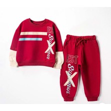 Mnk Baby & Kids Baskılı Erkek Çocuk Eşofman MNK3113 Kırmızı Pamuk Polyester Lastikli Paça 7 Yaş