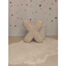 Pufftable Peluş x Harf Yastık, Dekoratif Kırlent, Kuzu Teddy Kumaş, Büyük Boy , Tüm Harfler ,boncuk Elyaf Dolgu