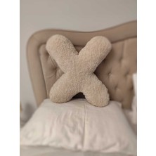 Pufftable Peluş x Harf Yastık, Dekoratif Kırlent, Kuzu Teddy Kumaş, Büyük Boy , Tüm Harfler ,boncuk Elyaf Dolgu
