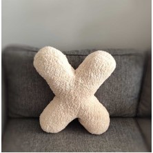 Pufftable Peluş x Harf Yastık, Dekoratif Kırlent, Kuzu Teddy Kumaş, Büyük Boy , Tüm Harfler ,boncuk Elyaf Dolgu