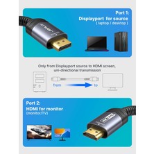 Jsaux 4K Displayport  Dp To HDMI Kablo Adaptörü 2mt Dp HDMI UHD 4K@30Hz/2K@60/1080P@120 Naylon Dp - Hdtv Tek Yönlü Kablo Dell, Projektör, Masaüstü, Amd, Nvıdıa, Lenovo, Hp, Thinkpad Uyumlu CV0047