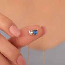 Nox Jewelry 14 Ayar Altın Kaplama Sen ve Ben Doğum Taşı Kolye – Kişiye Özel Çift Taşlı Kolye - CNS00584