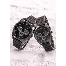 Saattino Çift Siyah Çelik Kordon Analog Kadın Erkek Kol Saati Kombin Saat ST-304220