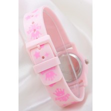 Saattino Yeni Model Toz Pembe Kalpli Prenses Tacı Analog 6-13 Yaş Kız Çocuk Kol Saati ST-304187