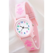 Saattino Yeni Model Toz Pembe Kalpli Prenses Tacı Analog 6-13 Yaş Kız Çocuk Kol Saati ST-304187