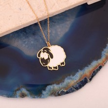 Nox Jewelry 925 Ayar Altın Mikron Kaplama Mineli Sevimli Koyun Figürü Gümüş Kolye - CNE00128